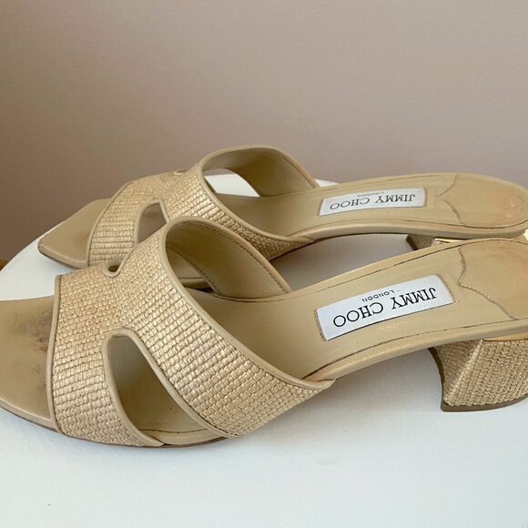 Jimmy Choo Ellison Slide Sandal Nordstrom Exclusive in Raffia Desert size 40 - Picture 1 of 6